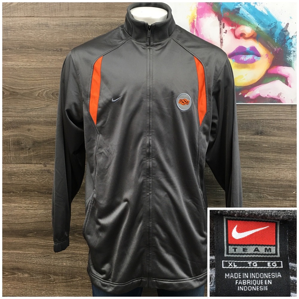 VINTAGE Nike Y2K Team Oklahoma State OSU Track Jacket Mens XL Grey Orange FA04